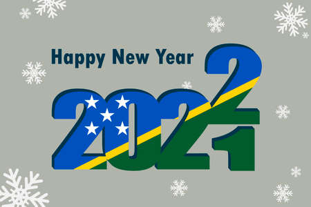 New Year's card 2022. Pictured: the Solomon islands flag element. Festive inscription and snowflakes. It can be used as an advertising poster, postcard, flyer, invitation or website.のイラスト素材