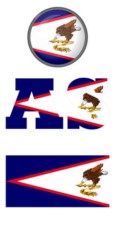 American Samoa flag icons on a white background. Vector image: flag and button. You can use it to create a website, print brochures, booklets, flyers, and travel guides.のイラスト素材
