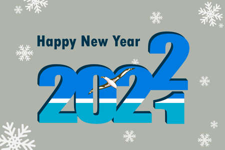 New Year's card 2022. In the photo: an element of the Midway Islands flag. Festive inscription and snowflakes. It can be used as an advertising poster, postcard, flyer, invitation or website.のイラスト素材