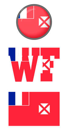 Wallis and Futunan flag icons on a white background. Vector image: Wallis and Futuna flag, button and abbreviation. You can use it to create a website, print brochures, booklets, flyersのイラスト素材