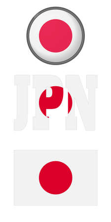 Japanese flag icons on a white background. Vector image: flag of Japan, the button and the abbreviation.のイラスト素材