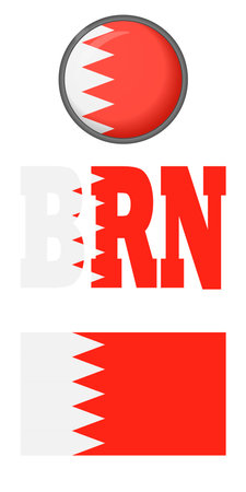 Set of icons of the flags of Bahrain on a white background. Vector image: flag of Bahrain, the button and the abbreviation.のイラスト素材