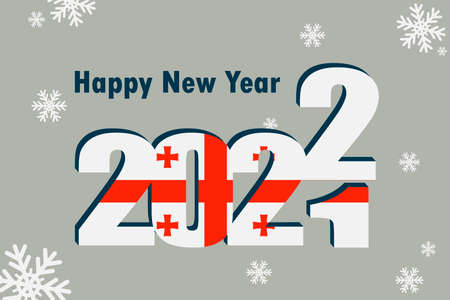 New year's card 2022. Depicted: element of the flag of Georgia, festive inscription and snowflakes.のイラスト素材