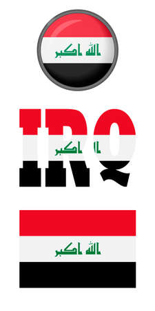Icons of the flag of Iraq on a white background. Vector image: flag of Iraq, the button and the abbreviation.のイラスト素材