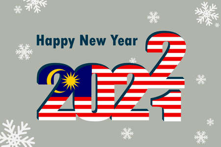 New Year's card 2022. In the photo: an element of the flag of Malaysia, a festive inscription and snowflakes. It can be used as a promotional poster, postcard, flyer, invitation or website.のイラスト素材