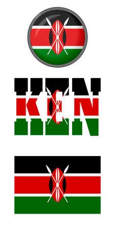 Icons of the flag of Kenya on a white background. Vector image: flag of Kenya, the button and the abbreviation. You can use it to create a website, print brochures, booklets, leaflets, travel guides.のイラスト素材