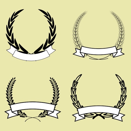 set of laurel wreath with ribbon vector isolatedのイラスト素材