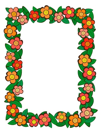 cartoon flower with leafs pattern frame backgroundのイラスト素材