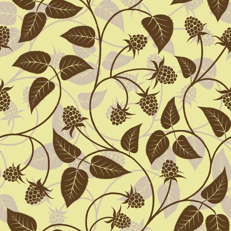 vector raspberry with leaf on branch seamless backgroundのイラスト素材