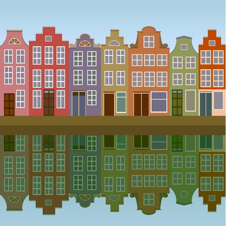 Amsterdam houses on the canal bank seamlessのイラスト素材