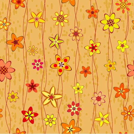 abstract warm color flowers seamless background patternのイラスト素材