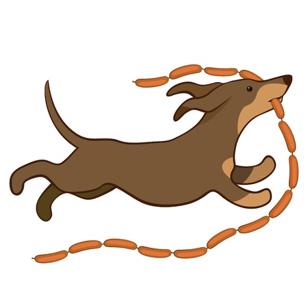 lucky dog runing with sausages vector illustrationのイラスト素材