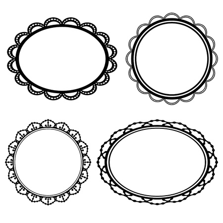 Set of frame oval lace black silhouetteのイラスト素材