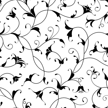 floral oriental black calligraphy isolated seamless pattern backgroundのイラスト素材