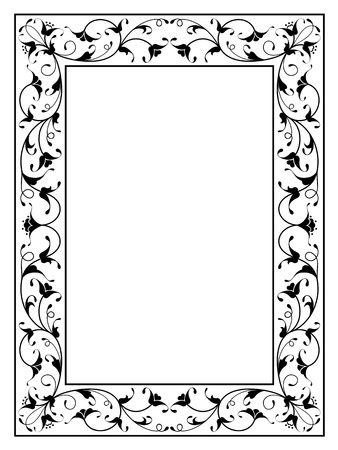 oriental floral ornamental deco black frame pattern isolatedのイラスト素材