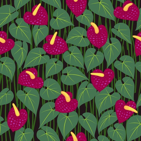 seamless red anturium flower pattern background vectorの写真素材