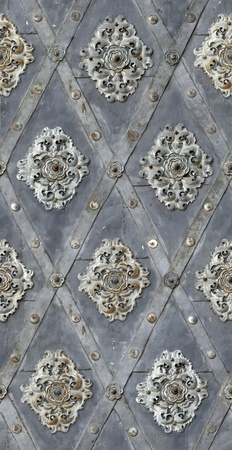 seamless texture door bind with iron nailed metal baroque floral decorationの写真素材