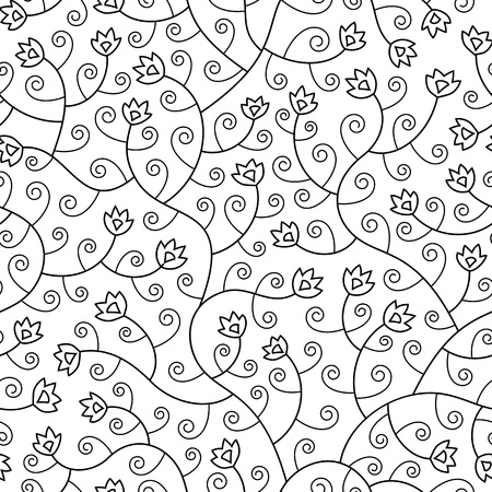 abstract flowers seamless background pattern black, isolatedの写真素材