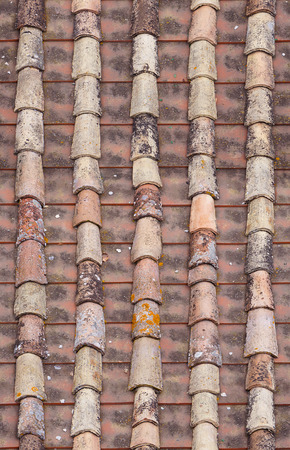 seamless red old roof tiles repaired  texture backgroundの写真素材