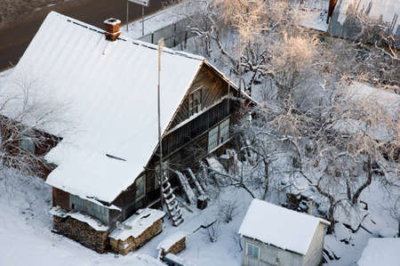 Outdoor Small House in winterの写真素材