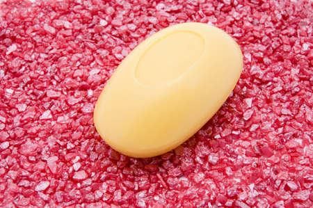 yellow soap and   salt for bath cosmetic products hygieneの写真素材