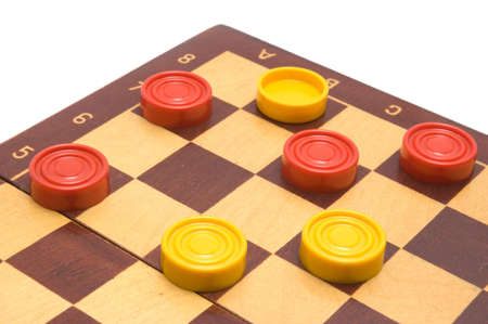 plastic checkers in wood checkerboard inteligent gameの写真素材
