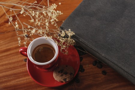 Coffee concept for design and advertisement: Coffee cup, coffee beans, coffee breakの写真素材