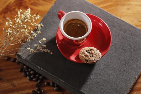 Coffee concept for design and advertisement: Coffee cup, coffee beans, coffee breakの写真素材