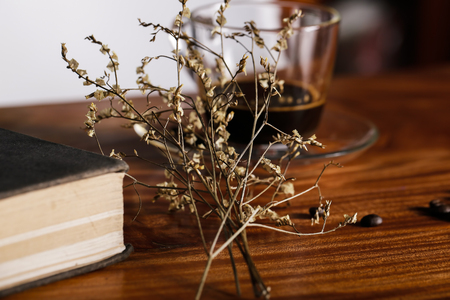 Coffee concept for design and advertisement: Coffee cup, coffee beans, coffee breakの写真素材