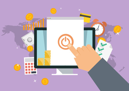 Illustration, icon, flat icon, flat design, flat, business, finance bank, bank, mobile banking, money, currency, foreign currency, stock, securities, tech tech, smart phone, hand touch, gesture, calculatorのイラスト素材