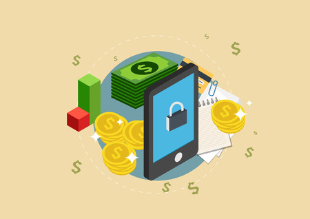 Icon, flat, icon, flat, flat, business, finance, bank, bank, banking, currency, foreign currency, stock, securities, tech tech, smart phone, hand touch, purse, lock securityのイラスト素材