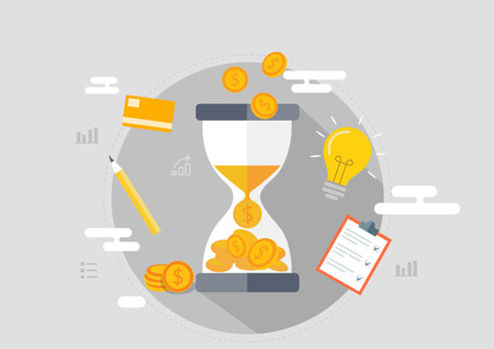 Illustration, icon, flat icon, flat design, flat, business, finance, bank, bank, banking, money, currency, foreign currency, stock, securities, tech tech, smart phone bulb, hourglass, currency exchangeのイラスト素材