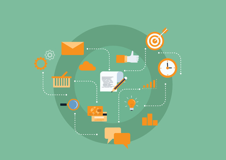 Illustration, icon, flat icon, flat design, flat, business, smart phone, mobile phone, corporate, network, cloud, document, email, bulb, graphのイラスト素材