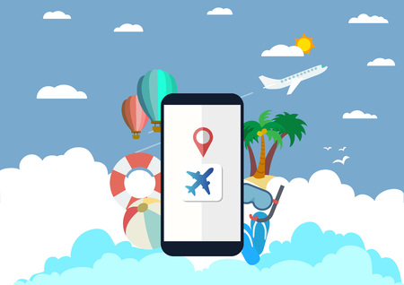 Illustration, icon, flat icon, flat design, flat, event, party, occasion, sale, banner, pop, season, smartphone, gift box, summer, vacation, vacation, summerのイラスト素材