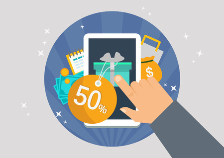 Illustration, icon, flat icon, flat design, flat, event, party, occasion, sale, banner, pop, season, smartphone, gift box, shopping, sale, discount, paymentのイラスト素材