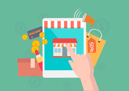 Illustration, icon, flat icon, flat design, flat, event, party, occasion, sale, banner, pop, season, smartphone, gift box, shopping, discount, payment, cartのイラスト素材