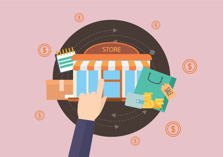 Illustration, icon, flat icon, flat design, flat, event, party, occasion, sale, banner, pop, season, smartphone, gift box, shopping, discount, payment, cartのイラスト素材