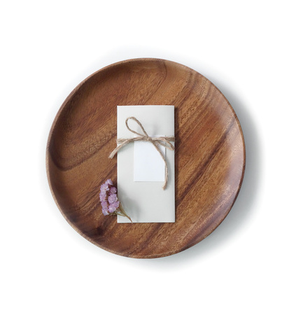 Gift boxes in the wooden tray with white backgroundの写真素材