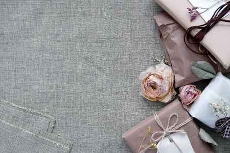 Gift boxes with cloth backgroundの写真素材