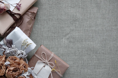 Gift boxes with cloth backgroundの写真素材