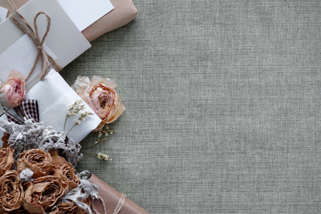 Gift boxes with cloth backgroundの写真素材