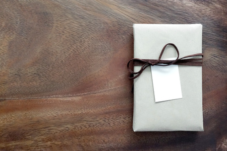 Gift boxes with wooden backgroundの写真素材