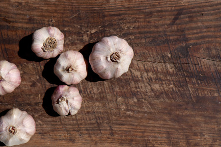 Garlic, Vegetables, Wood texture, Korean Food Ingredientsの写真素材