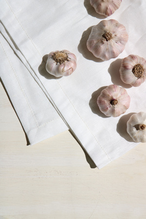 Garlic, Vegetables, Wood texture, Korean Food Ingredientsの写真素材
