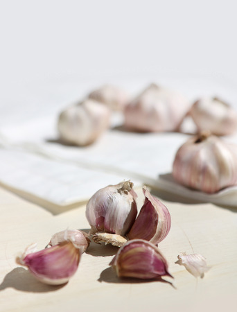 Garlic, Vegetables, Wood texture, Korean Food Ingredientsの写真素材