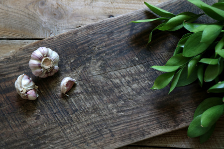 Garlic, Vegetables, Wood texture, Korean Food Ingredientsの写真素材