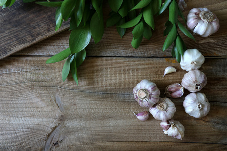 Garlic, Vegetables, Wood texture, Korean Food Ingredientsの写真素材