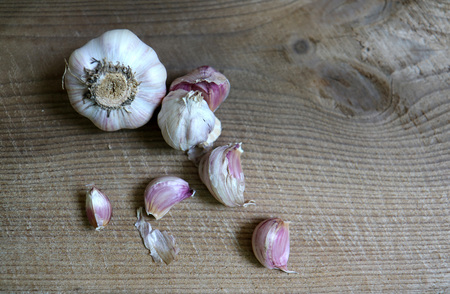 Garlic, Vegetables, Wood texture, Korean Food Ingredientsの写真素材