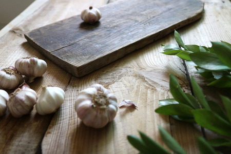 Garlic, Vegetables, Wood texture, Korean Food Ingredientsの写真素材