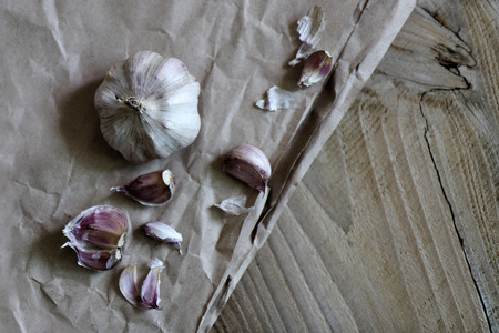 Garlic, Vegetables, Wood texture, Korean Food Ingredientsの写真素材